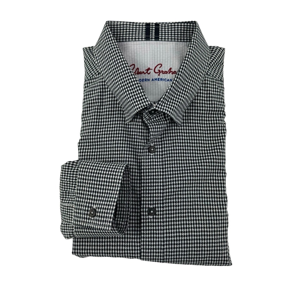 Robert Graham Black & White Check Modern American Button Down Mens Size XL